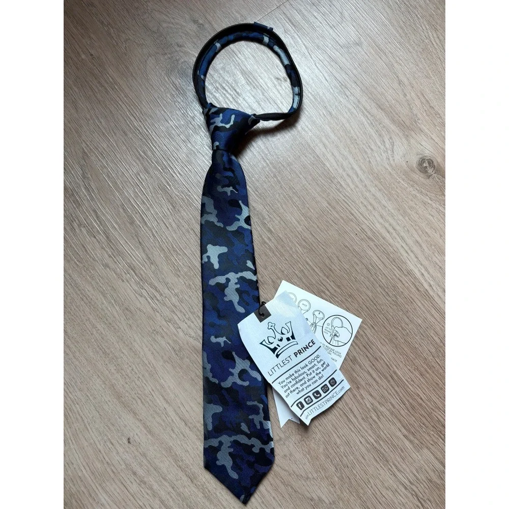 Littlest Prince Camo Zipper Tie‎ 5-8Y Wedding Ring Bearer Church Formal Easter